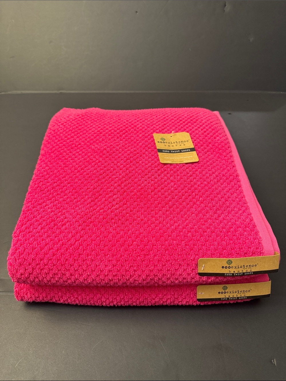 2pc ECOEXISTENCE Bamboo Zero Twist Loops Bath Towel Set - BARBIEPINK